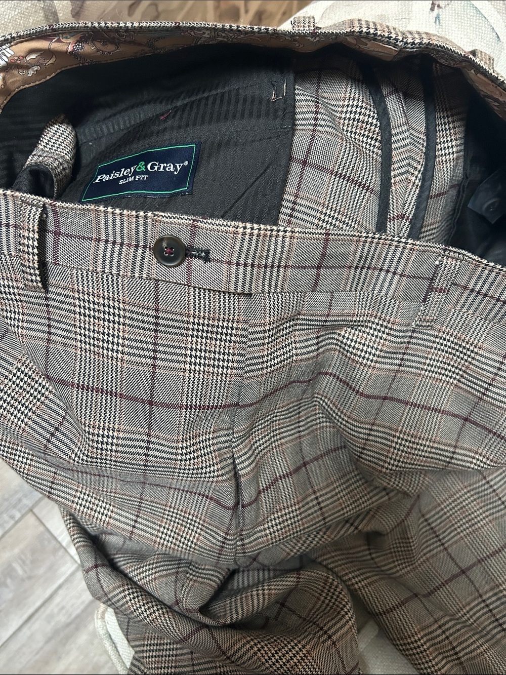 Paisley & Gray Gray Plaid Dress Pants with Burgundy Windowpane